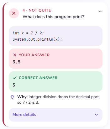 A corrected exam question in TIBO: your answer, the correct answer and why